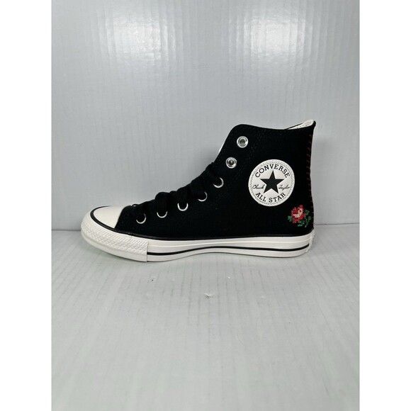 Sz 7.5 Converse Women Sneaker Black Hi Rose Embroidered Jellyfish Jitter A13657C - Picture 5 of 9